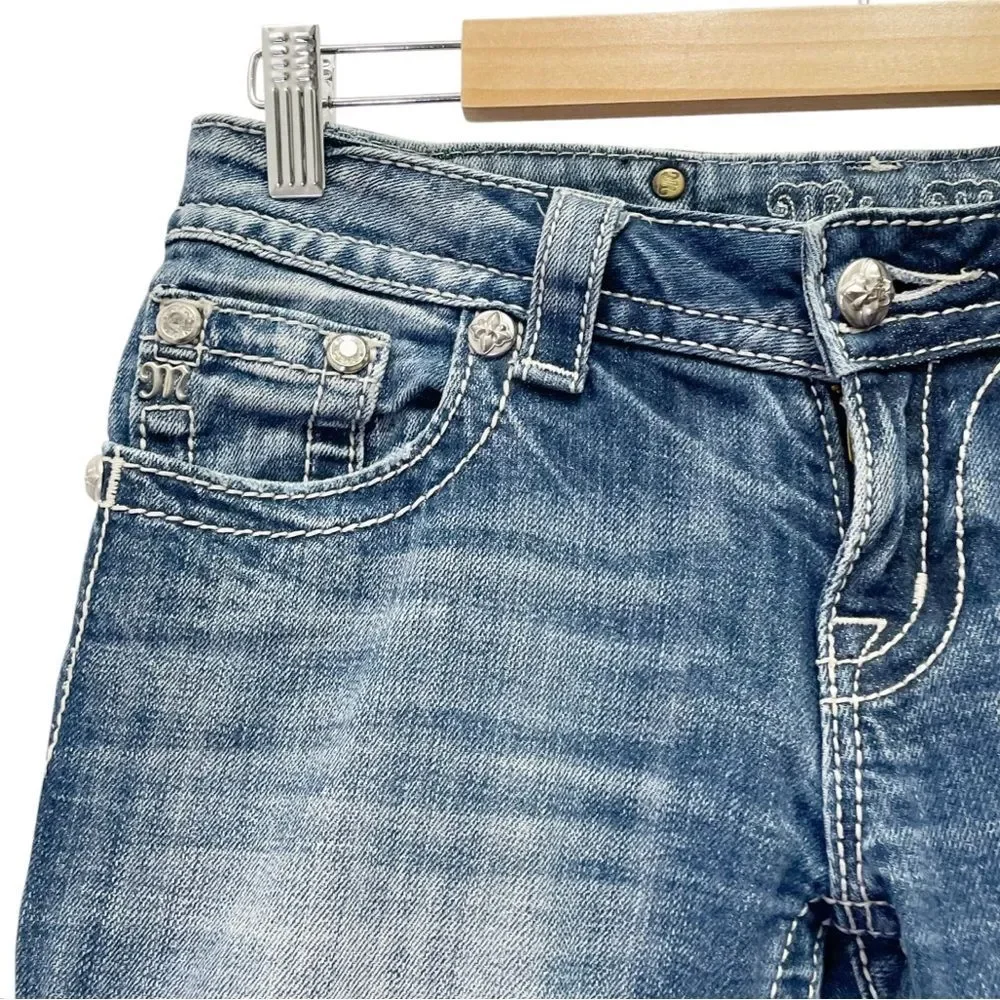 Miss Me Bermuda Shorts Size 26 Embellished Cross Pockets Stretch Denim JE5837M